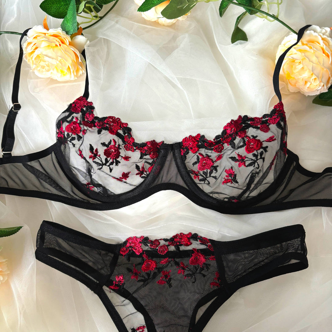 Maria Lingerie Set - Red & Black