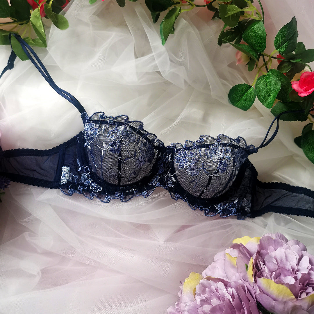 Amelia Dessous-Set mit Blumenmuster – Marineblau