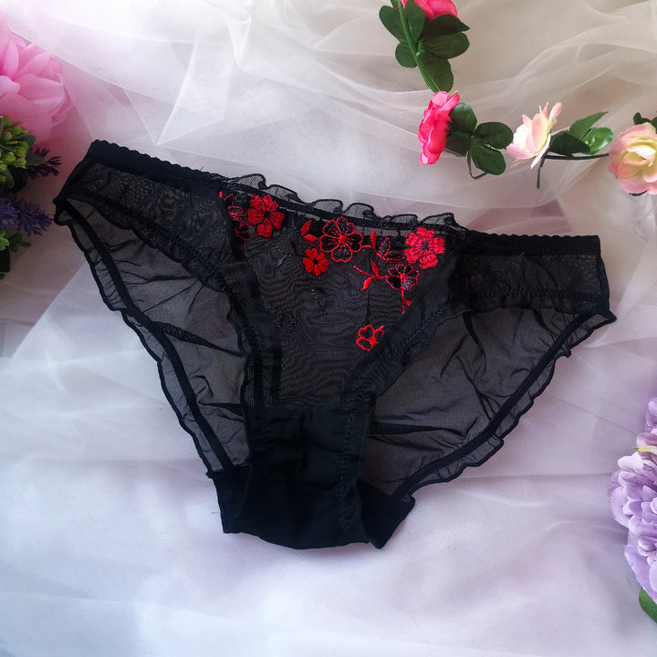 Amelia Floral Dessous-Set - Rot & Schwarz