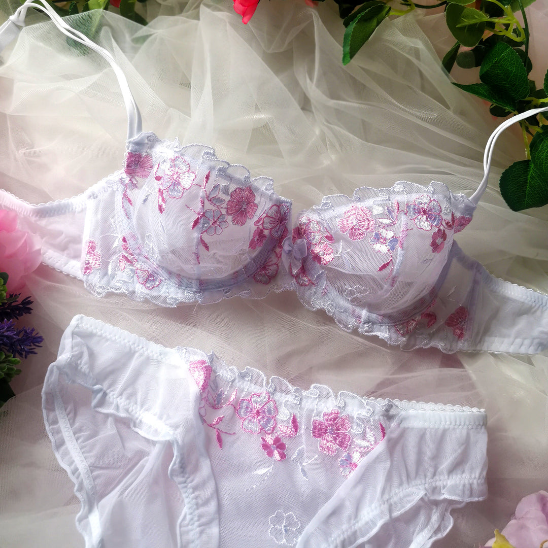 Amelia Floral Lingerie Set - White