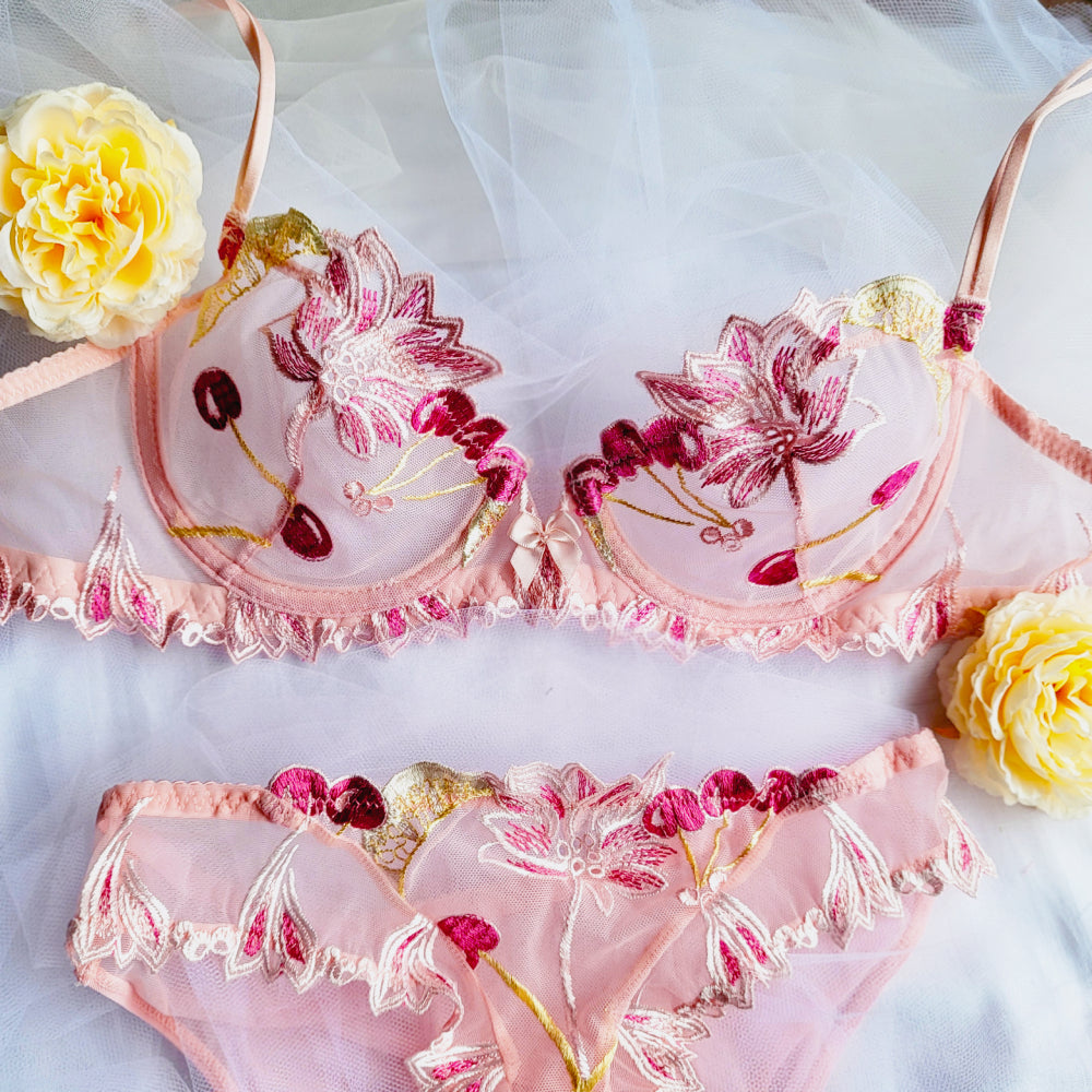 Ari Spitzen-Dessous-Set - Rosa