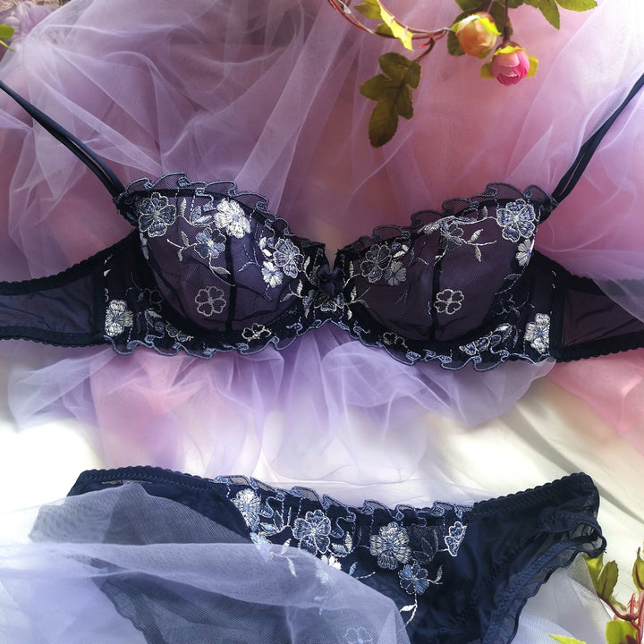 Amelia Floral Lingerie Set - Navy Blue