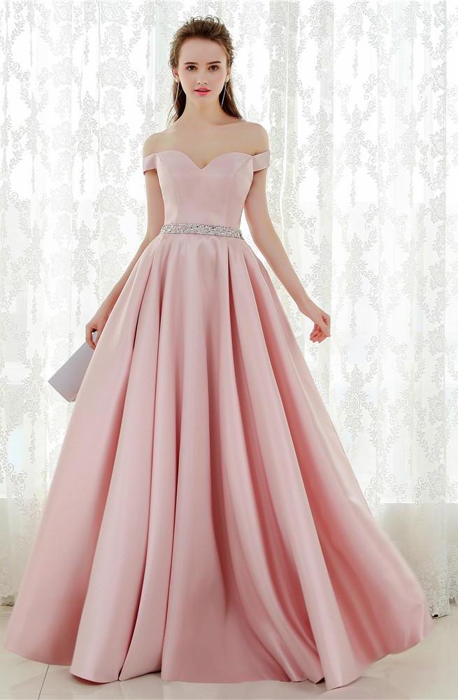 Off Shoulder Satin Lined Bridesmaid Dress