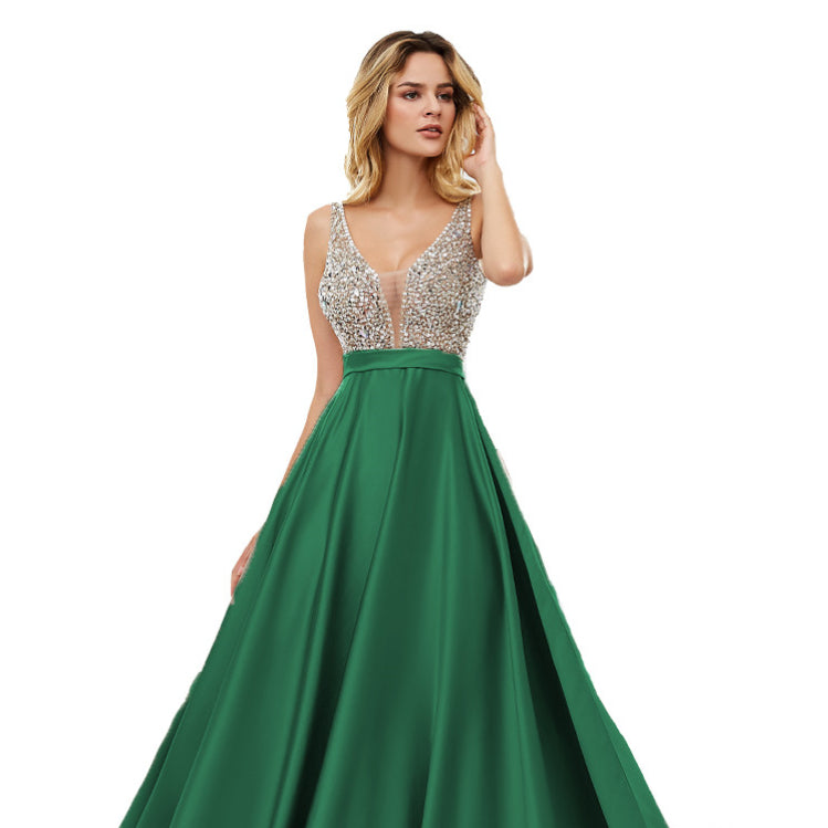 Crystal Embellished Satin Prom Dress