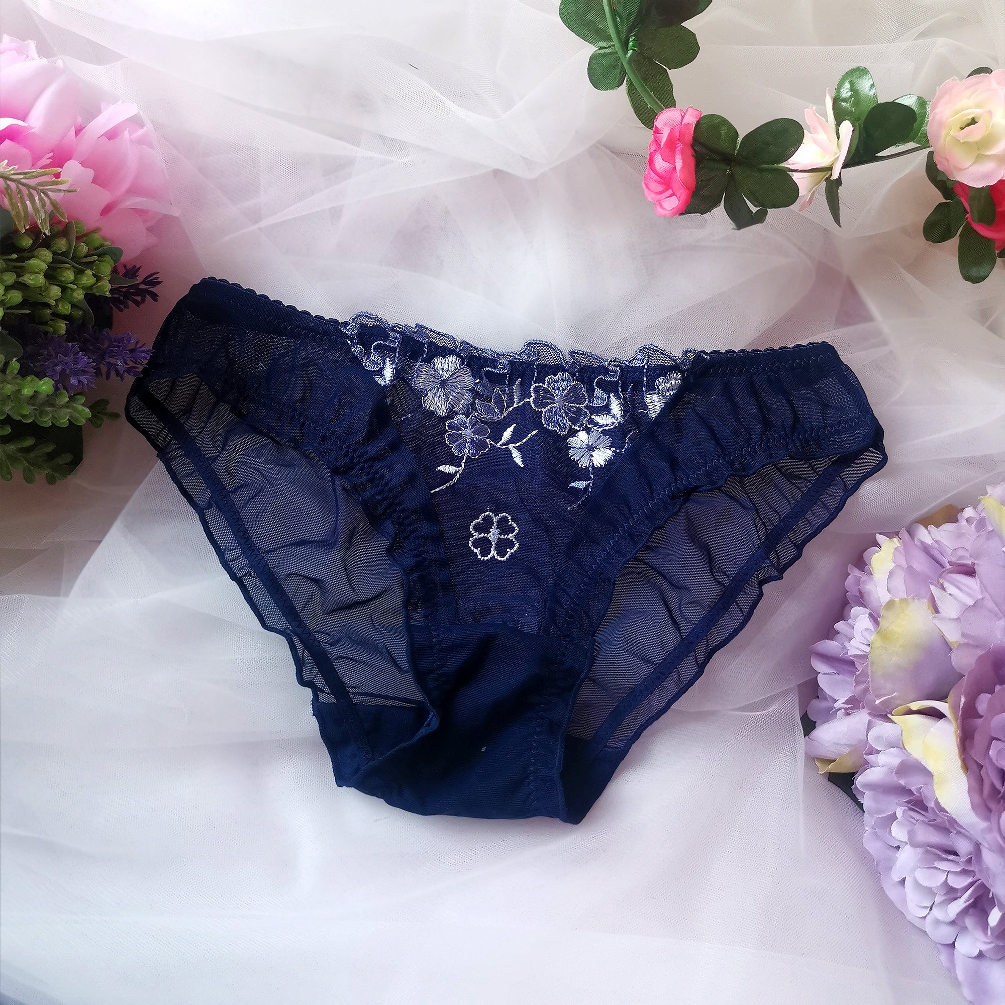 Amelia Dessous-Set mit Blumenmuster – Marineblau
