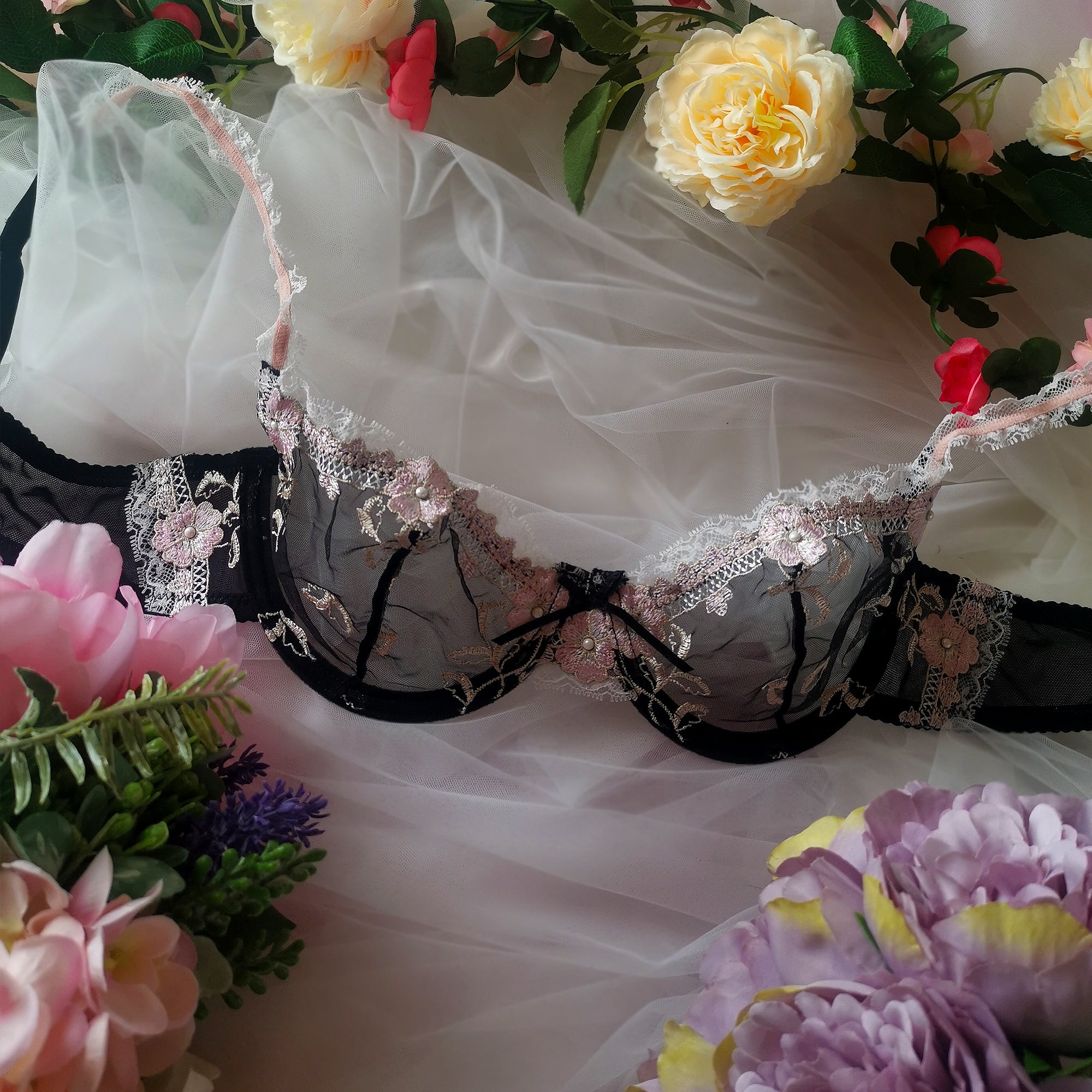 Aria Spitzen-Dessous-Set - Schwarz