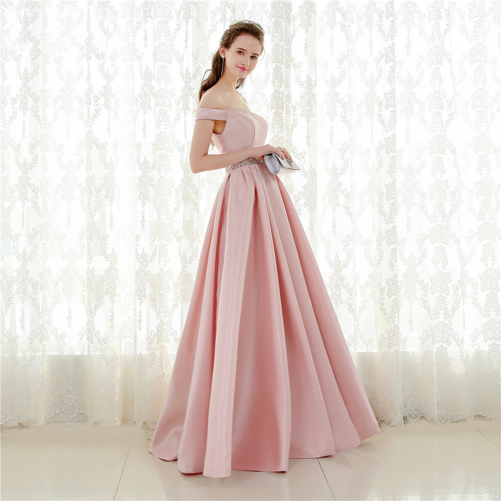 Off Shoulder Satin Lined Bridesmaid Dress