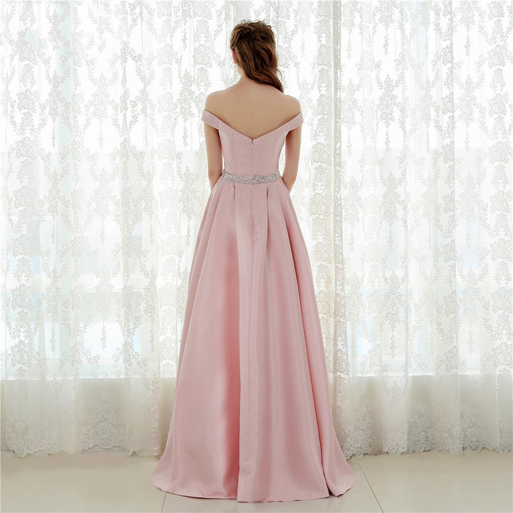 Off Shoulder Satin Lined Bridesmaid Dress