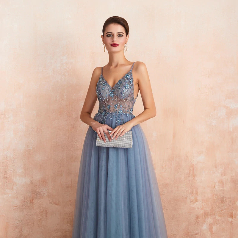 Aria Chiffon Strappy Embellished Prom Dress