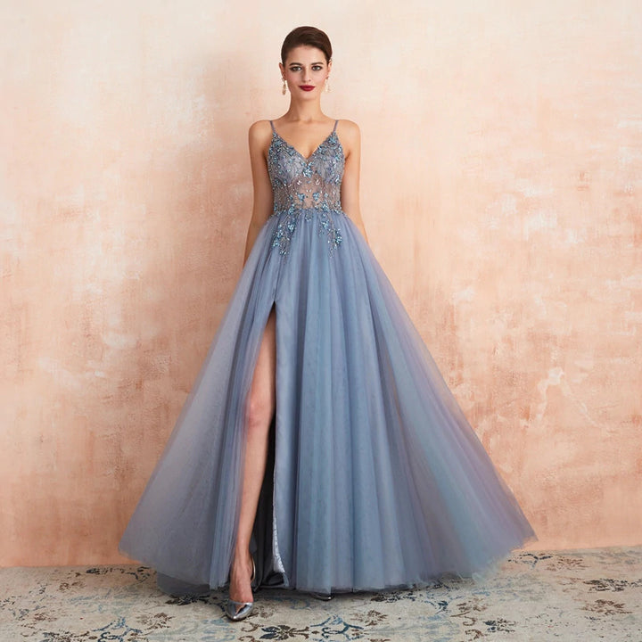 Aria Chiffon Strappy Embellished Prom Dress