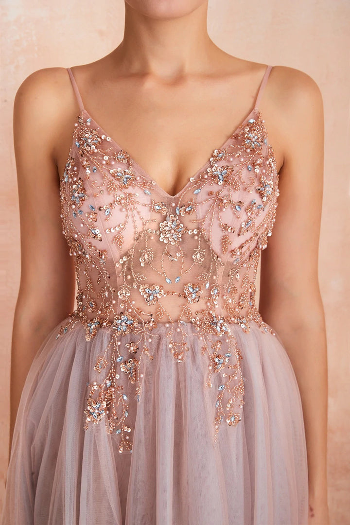 Aria Chiffon Strappy Embellished Prom Dress