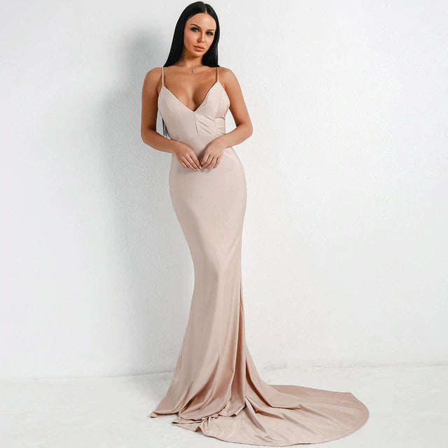 V Neck Backless Maxi Dress