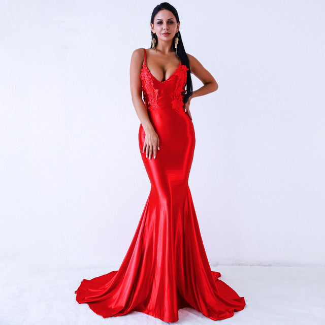 Spaghetti Strap Embellished Backless Maxi Dress