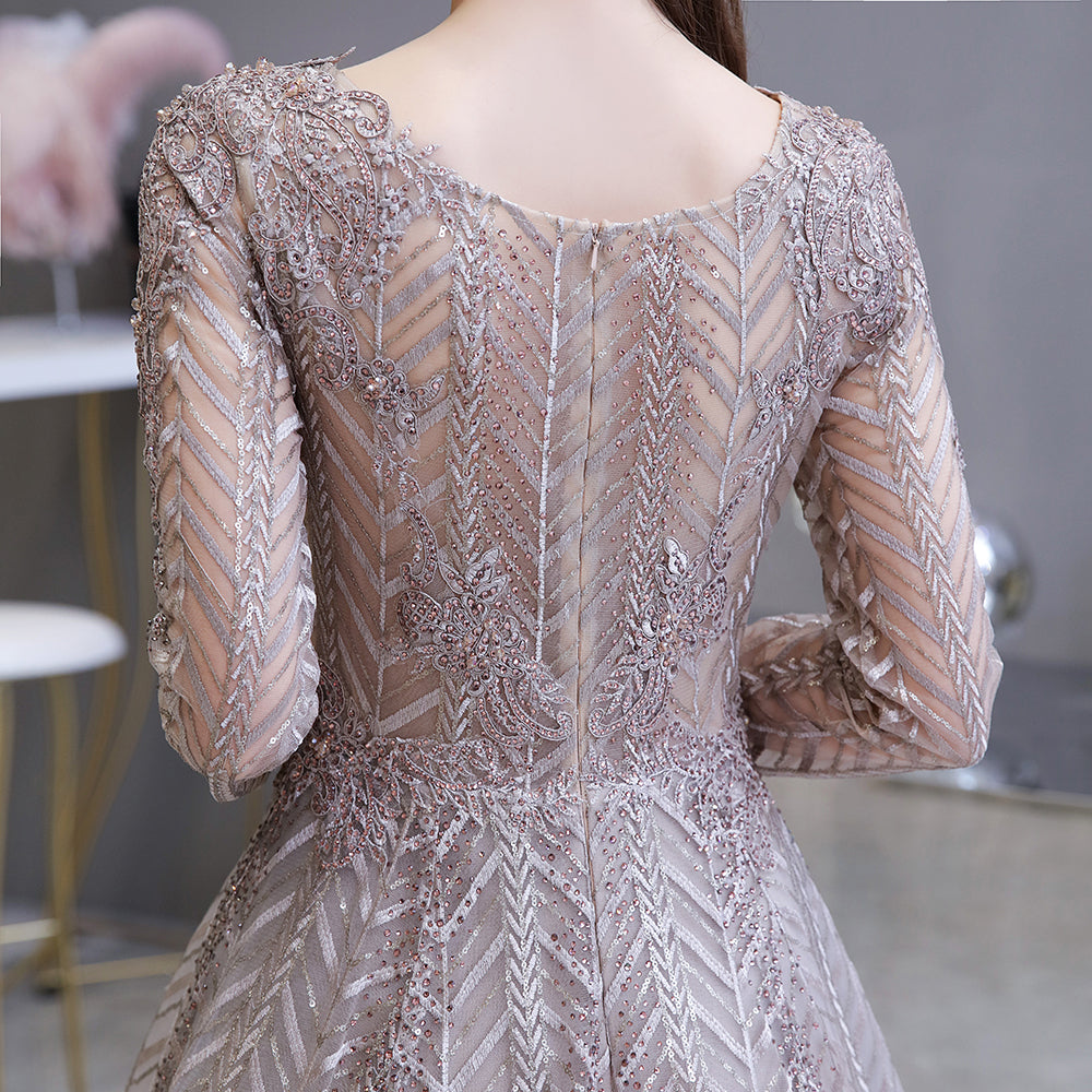 Rosana Long Sleeved Crystal Embellished Prom Dress