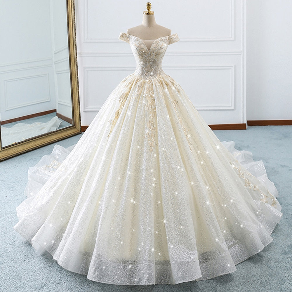 Lilli Off Shoulder Glitter Embellished Wedding Dress