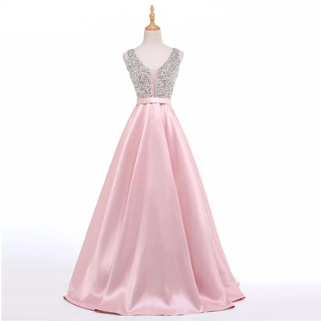 Crystal Embellished Satin Prom Dress