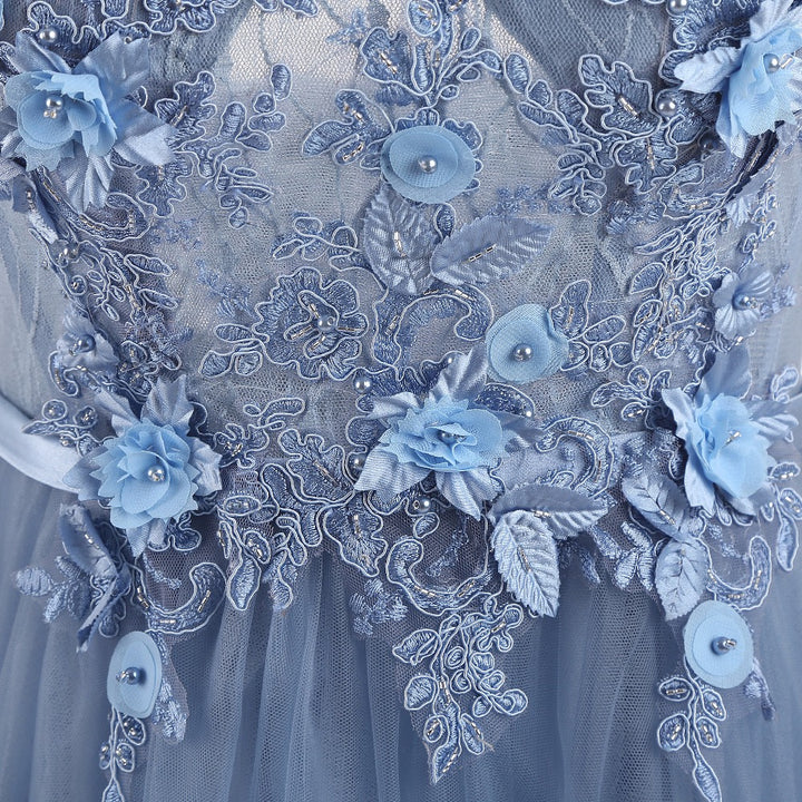 Pale Blue Deluxe Floral Prom Dress