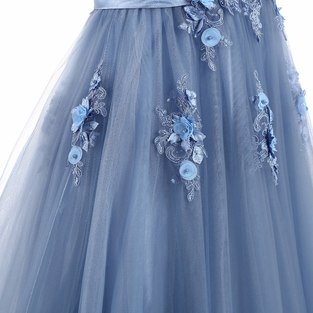 Pale Blue Deluxe Floral Prom Dress