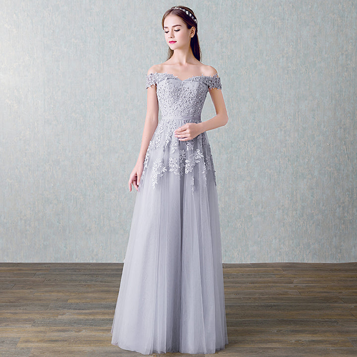 Off Shoulder Embellished Tulle Bridesmaid Dress