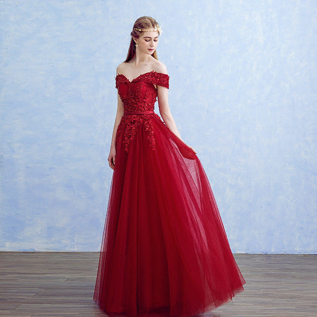 Off Shoulder Embellished Tulle Prom Dress