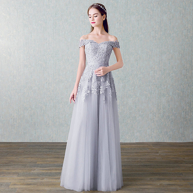 Off Shoulder Embellished Tulle Prom Dress