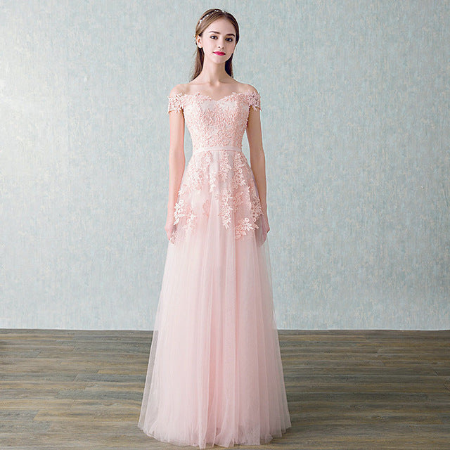 Off Shoulder Embellished Tulle Prom Dress