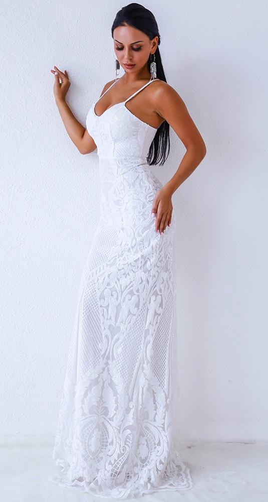 Spaghetti Strap Lace Embellished Maxi Dress