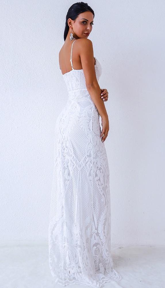 Spaghetti Strap Lace Embellished Maxi Dress