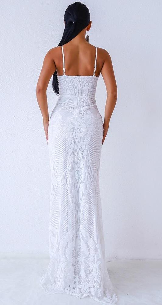 Spaghetti Strap Lace Embellished Maxi Dress