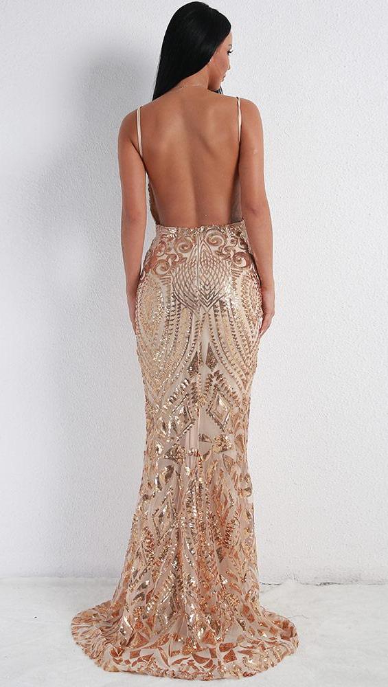 Spaghetti Strap Sequin Patterned Maxi Dress