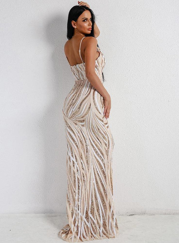 Bold Spaghetti Strap V Neck Maxi Dress