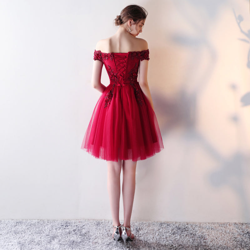 Off Shoulder Rose Embroidered Homecoming Dress