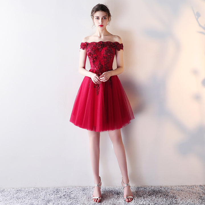 Off Shoulder Rose Embroidered Homecoming Dress