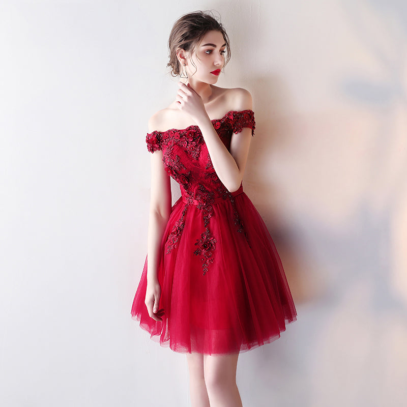 Off Shoulder Rose Embroidered Homecoming Dress