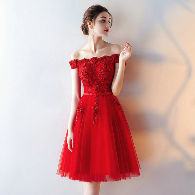 Off Shoulder Rose Embroidered Homecoming Dress