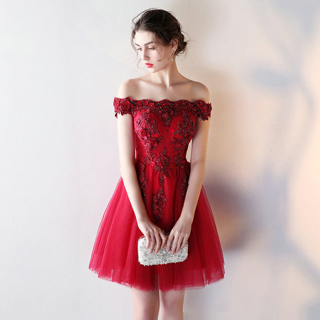 Off Shoulder Rose Embroidered Homecoming Dress