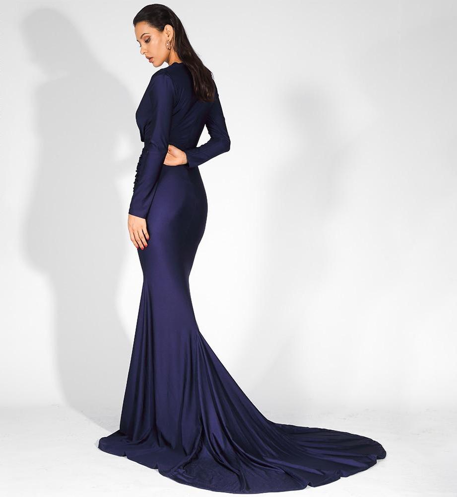 Plunge Long Sleeve Maxi Dress