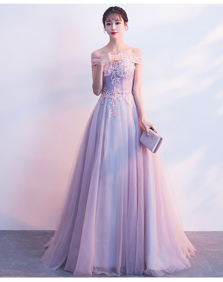 Off Shoulder Lilac Two Tone Prom Dress