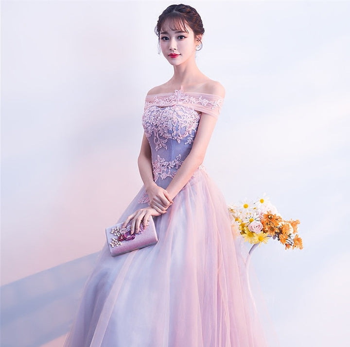 Off Shoulder Lilac Two Tone Prom Dress