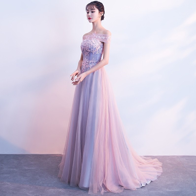 Off Shoulder Lilac Two Tone Prom Dress