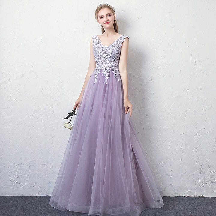 Lace Embellished Lilac Prom Dress