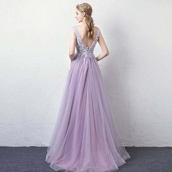 Lace Embellished Lilac Prom Dress