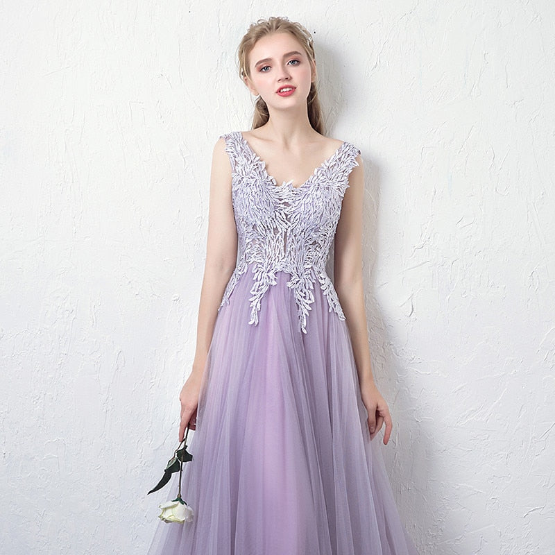 Lace Embellished Lilac Prom Dress