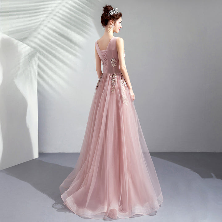 Dusty Pink Petal Embellished Tulle Prom Dress