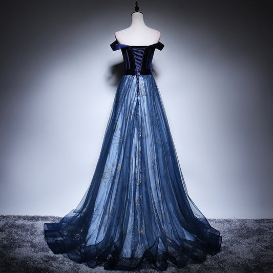 Off Shoulder Midnight Tulle Prom Dress