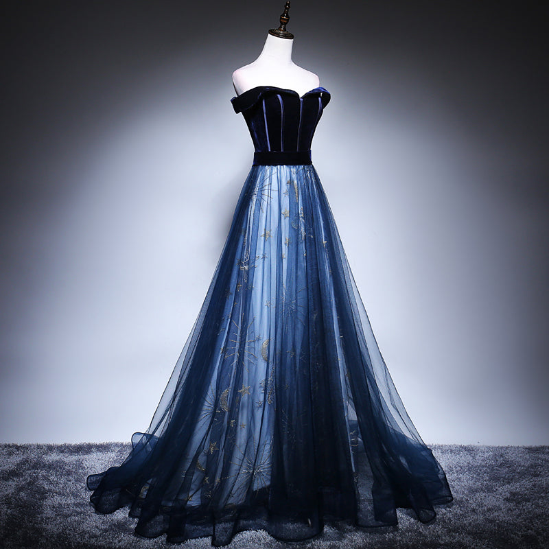 Off Shoulder Midnight Tulle Prom Dress