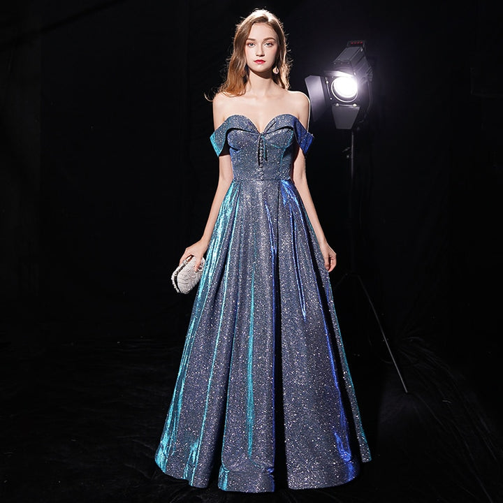 Off Shoulder Sweetheart Glitter Prom Dress