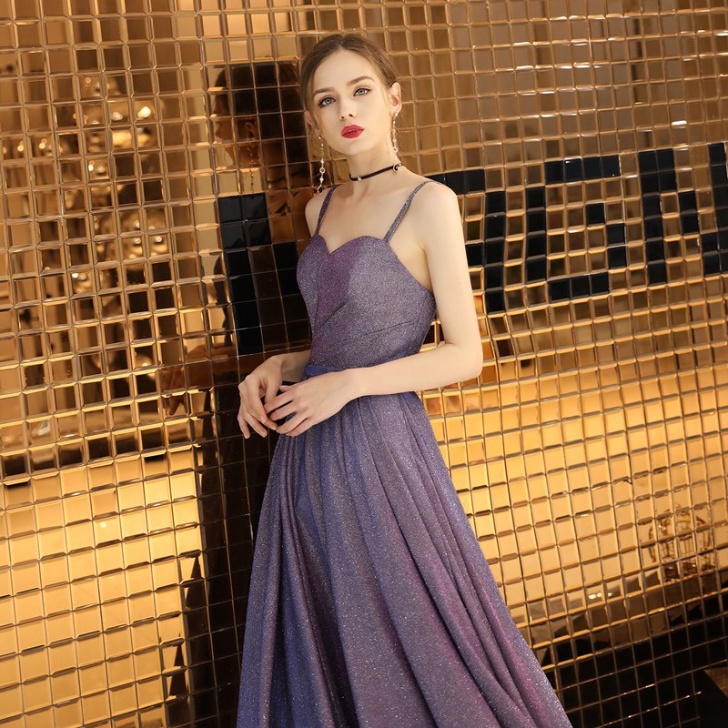 Strappy Purple Glitter Prom Dress