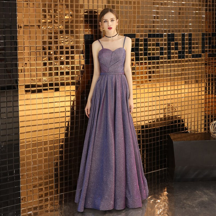 Strappy Purple Glitter Prom Dress